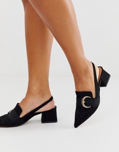 Черные лоферы на среднем каблуке и ремешком на пятке ASOS DESIGN-Черный