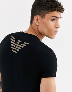 Черная узкая футболка для дома с золотистым логотипом на спине Emporio Armani-Черный