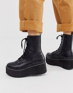 Черные ботильоны на массивной подошве и шнуровке Truffle Collection-Черный