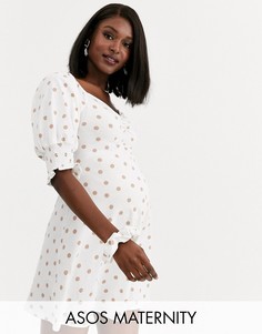 Фактурное чайное платье мини в горошек и резинка для волос в комплекте ASOS DESIGN Maternity-Мульти