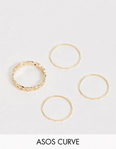 4 золотистых кольца с вырезами ASOS DESIGN Curve-Золотой