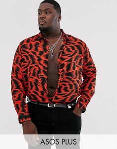 Красная рубашка классического кроя с зигзагообразным принтом ASOS DESIGN Plus-Красный