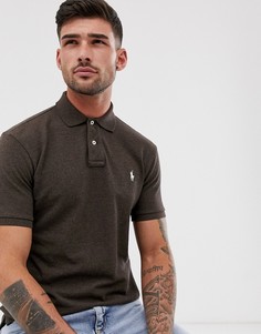 Поло из пике коричневого меланжевого цвета узкого кроя с логотипом Polo Ralph Lauren-Коричневый