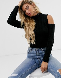 Пушистый джемпер с открытыми плечами ASOS DESIGN-Черный
