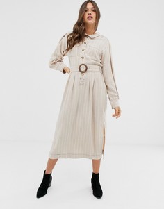 Платье-рубашка миди на основе льна в полоску Free People Audrey-Кремовый