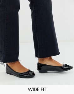 Черные балетки для широкой стопы с бантиками ASOS DESIGN-Черный