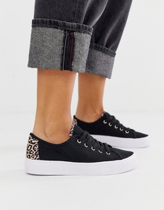 Черные кроссовки на шнуровке с леопардовым принтом ASOS DESIGN-Черный