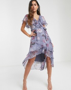 Платье миди с цветочным принтом и кейпом ASOS DESIGN-Мульти