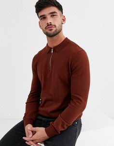 Узкое поло с молнией New Look-Светло-коричневый