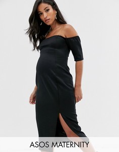 Облегающее платье миди с открытыми плечами ASOS DESIGN Maternity-Черный