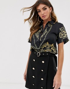 Oversize-рубашка с принтом NA-KD-Коричневый