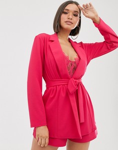 Блейзер с запахом и поясом ASOS DESIGN-Розовый