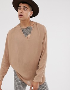 Светло-бежевая рубашка навыпуск из жатой ткани ASOS DESIGN-Светло-коричневый