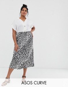 Юбка макси косого кроя с монохромным леопардовым принтом ASOS DESIGN Curve-Мульти