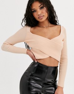 Фактурный кроп-топ с длинными рукавами ASOS DESIGN-Кремовый