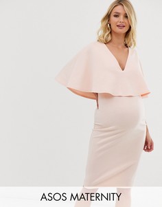 Облегающее двухслойное платье миди для кормящих мам ASOS DESIGN Maternity-Кремовый