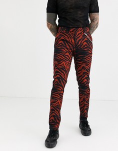 Бордовые хлопковые брюки скинни с зебровым принтом ASOS DESIGN-Красный