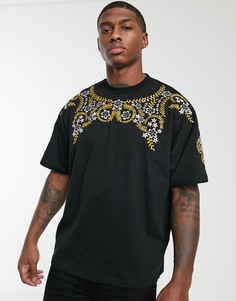 Oversize-футболка с вышивкой ASOS DESIGN-Черный