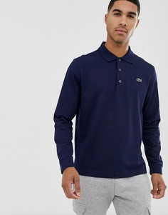 Темно-синее поло с длинными рукавами и логотипом Lacoste-Темно-синий