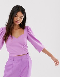 Фиолетовый топ с вырезом сердечком и объемными рукавами ASOS DESIGN