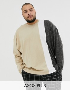 Oversize-футболка с длинным рукавом и добавлением льна ASOS DESIGN Plus-Бежевый