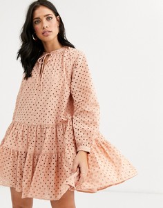 Ярусное платье-трапеция мини с вышивкой ришелье ASOS DESIGN-Розовый