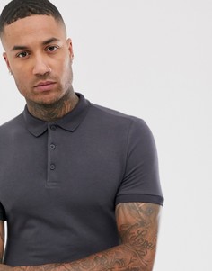 Выбеленное черное обтягивающее трикотажное поло из органического материала ASOS DESIGN-Серый