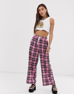 Розовые брюки в клетку с затягивающимися шнурками New Girl Order-Розовый