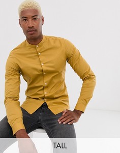 Узкая строгая эластичная рубашка горчичного цвета с воротником на пуговице ASOS DESIGN Tall-Желтый