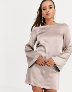 Выбеленное атласное платье мини с длинными рукавами ASOS DESIGN-Оранжевый