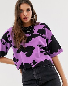 Сиреневая укороченная футболка с принтом ASOS DESIGN-Фиолетовый
