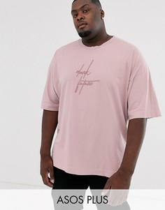 Розовая oversize-футболка из плотного трикотажа с вышивкой \dark future\" ASOS DESIGN Plus-Бежевый