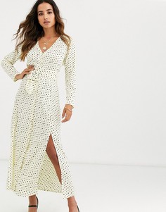 Платье миди в горошек с поясом ASOS DESIGN-Мульти