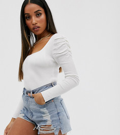 Джемпер с квадратным вырезом и отделкой на рукавах ASOS DESIGN Petite-Белый