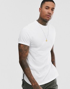 Белая удлиненная футболка с отворотами на рукавах и разрезами по бокам ASOS DESIGN-Белый