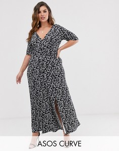 Чайное платье макси на пуговицах с разрезами и цветочным принтом ASOS DESIGN Curve-Мульти