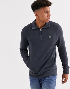 Темно-серый свитшот с короткой молнией и логотипом Lacoste
