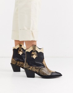 Ковбойские ботинки со змеиным рисунком Selected Femme-Черный