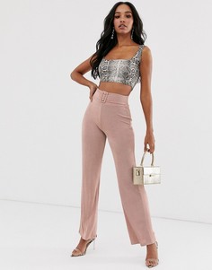 Широкие брюки с поясом ASOS DESIGN-Розовый