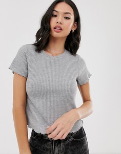 Приталенная футболка из вафельного трикотажа с короткими рукавами ASOS DESIGN-Серый