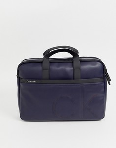 Темно-синяя сумка для ноутбука с тиснением логотипа Calvin Klein-Темно-синий