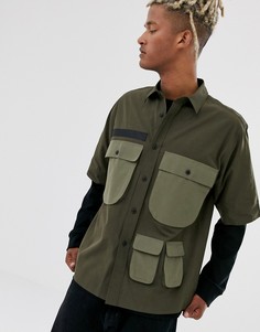 Oversize-рубашка из поплина с двумя карманами и D-образным кольцом ASOS DESIGN-Зеленый