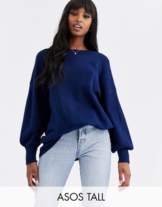 Пушистый oversize-джемпер из переработанных материалов с объемными рукавами ASOS DESIGN Tall-Темно-синий