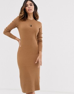 Светло-коричневое платье-джемпер миди в рубчик Vero Moda-Светло-коричневый