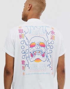 Oversize-футболка с высоким воротом и принтом черепа на спине ASOS DESIGN-Белый