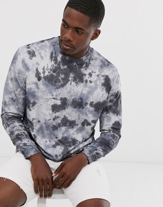 Серая свободная футболка с длинным рукавом и принтом тай-дай ASOS DESIGN-Серый