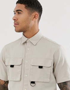 Светло-бежевая рубашка с карманами в стиле милитари и короткими рукавами Jack & Jones Core-Светло-бежевый