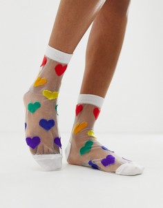 Прозрачные носки с сердечками ASOS DESIGN-Мульти