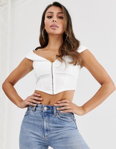 Белый кроп-топ с открытыми плечами ASOS DESIGN