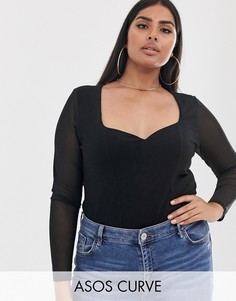Топ с сетчатыми рукавами ASOS DESIGN Curve-Черный